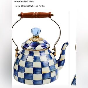 Mackenzie Childs Blue and White Checkered Teapot